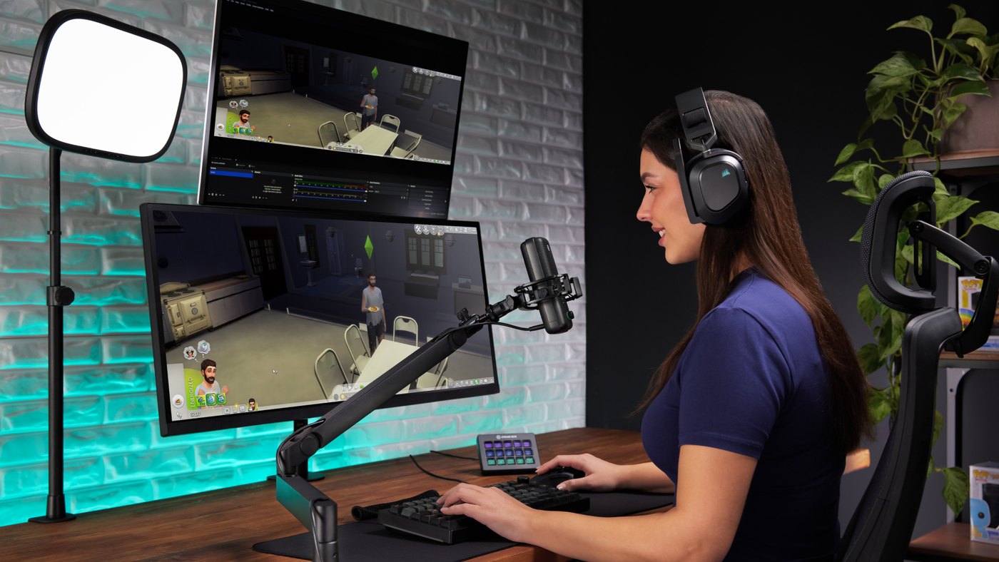 Elgato Key Light Air MK.2 panel on a stand next to a streaming desk