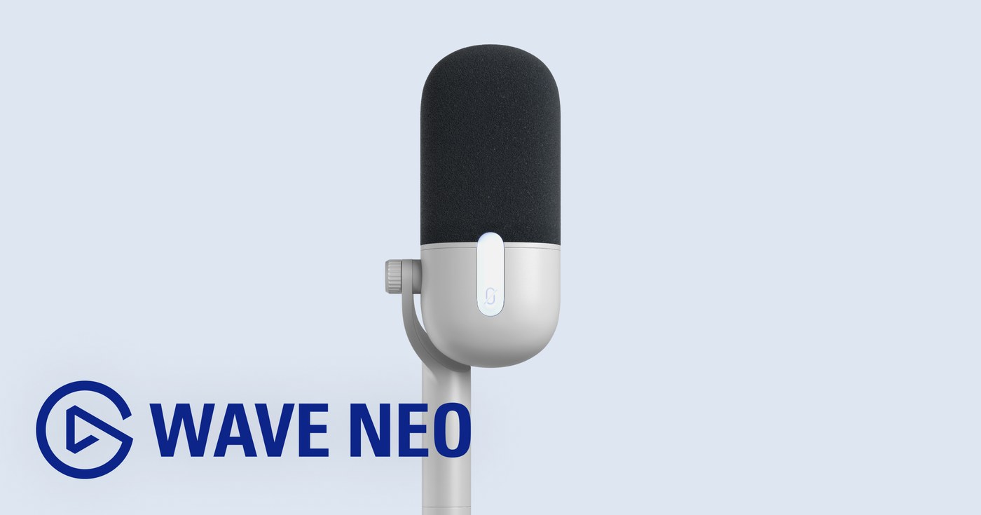 White Elgato Wave Neo USB microphone on its stand