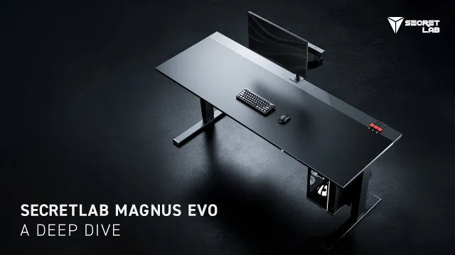 Mesa Secretlab MAGNUS Evo con monitor, teclado y bandeja de cables