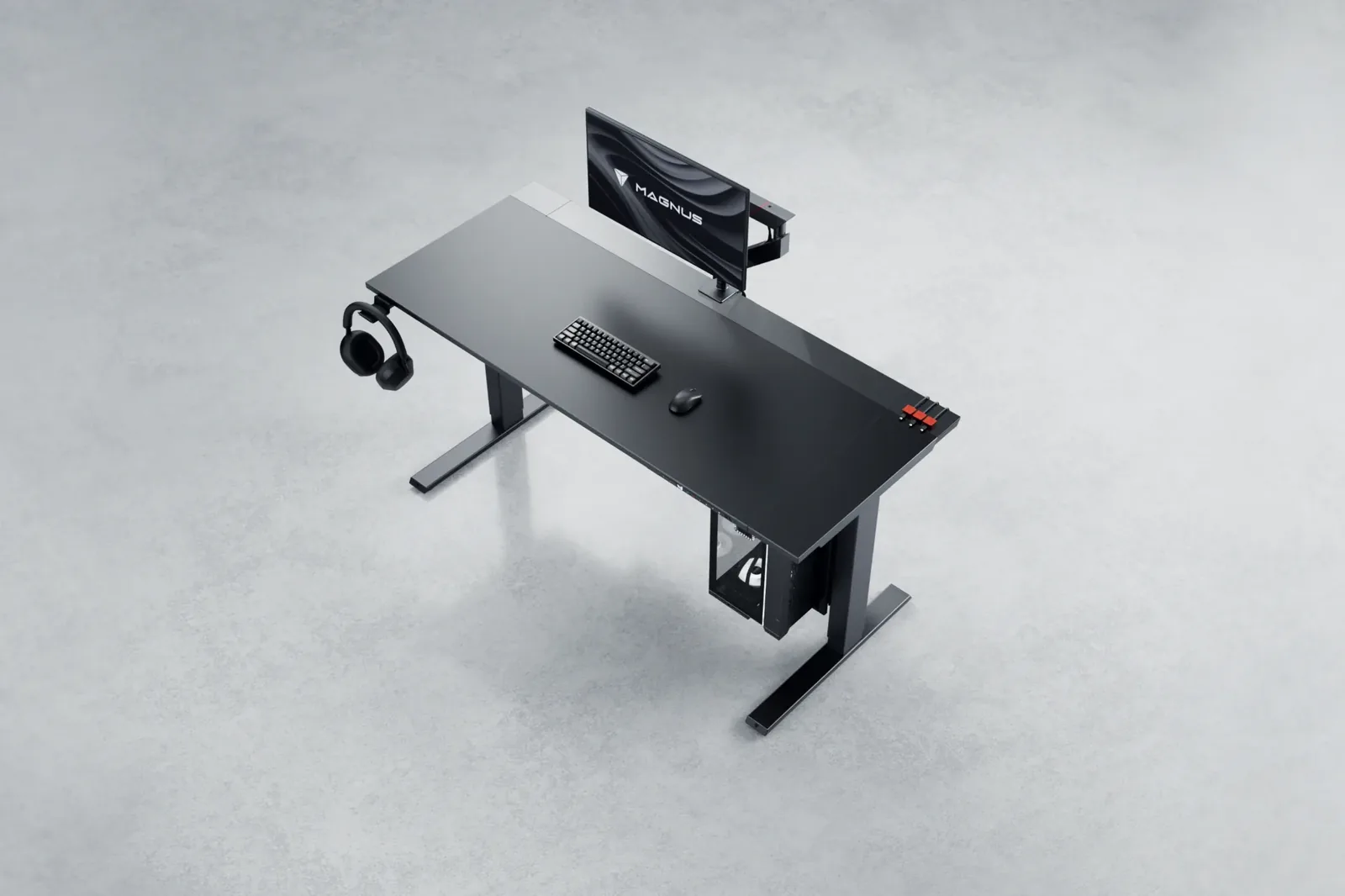 Mesa Secretlab MAGNUS Evo con monitor, teclado y bandeja de cables