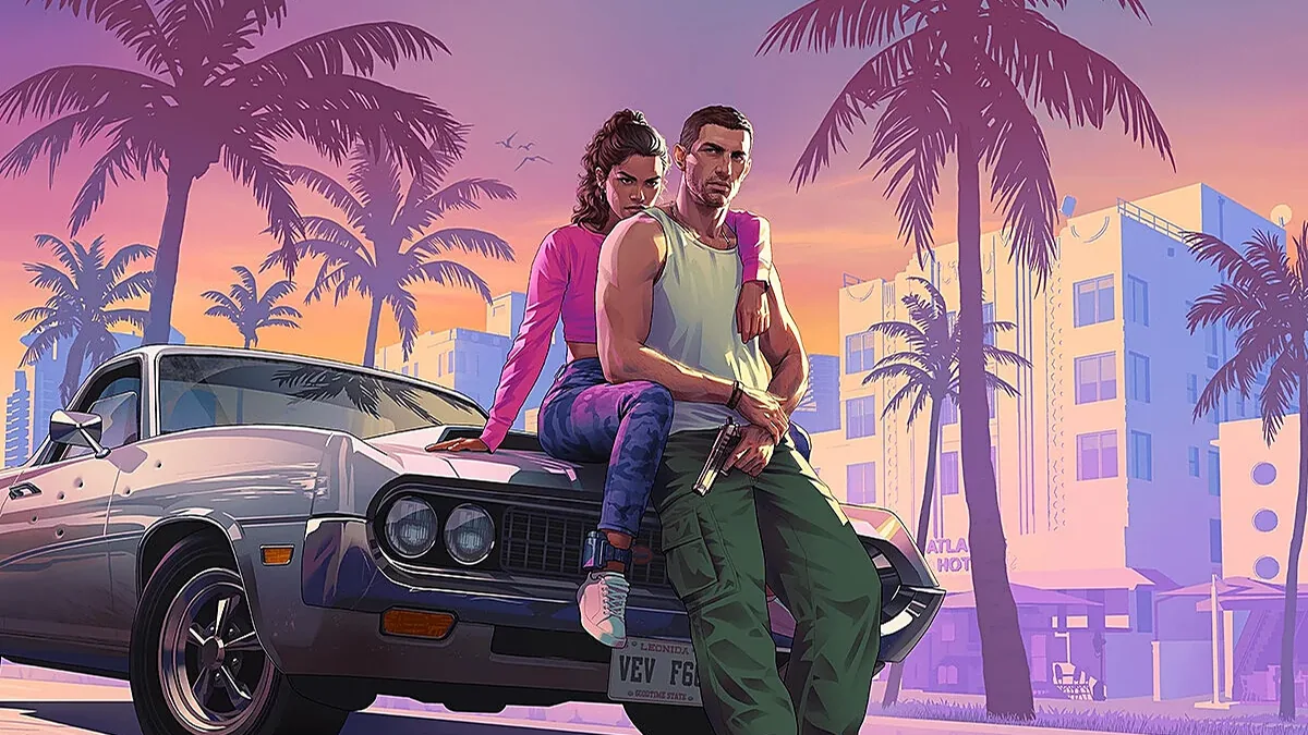 Ilustración promocional oficial de GTA VI con sus protagonistas