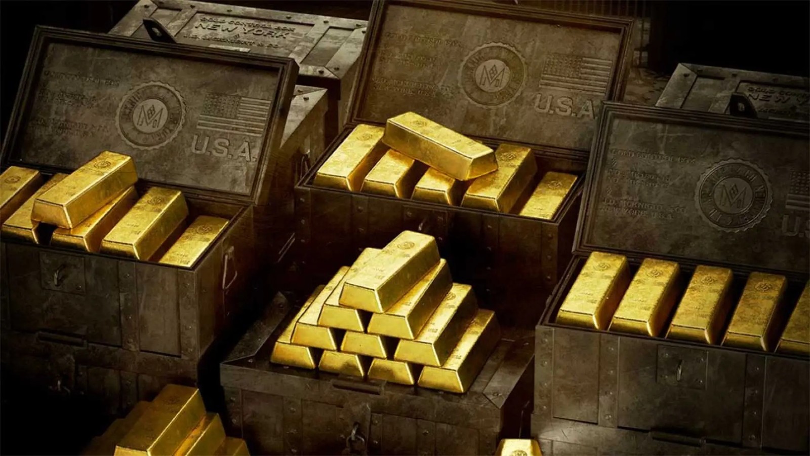 Cajas abiertas con lingotes de oro en Red Dead Redemption 2