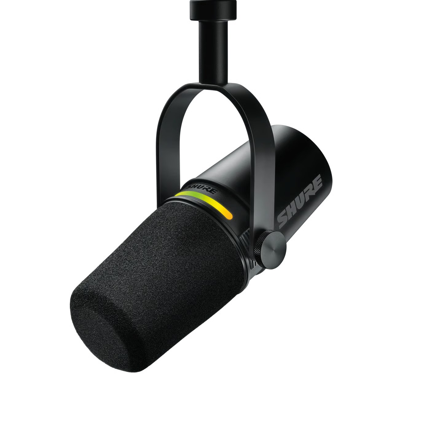Black Shure MV7+ microphone with USB-C and XLR