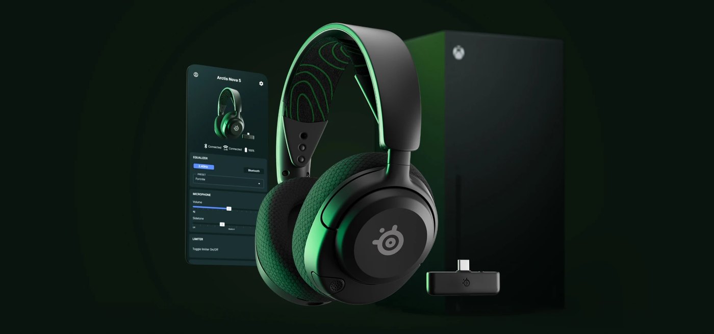SteelSeries Arctis Nova 5X wireless headset for Xbox with its USB-C receiver