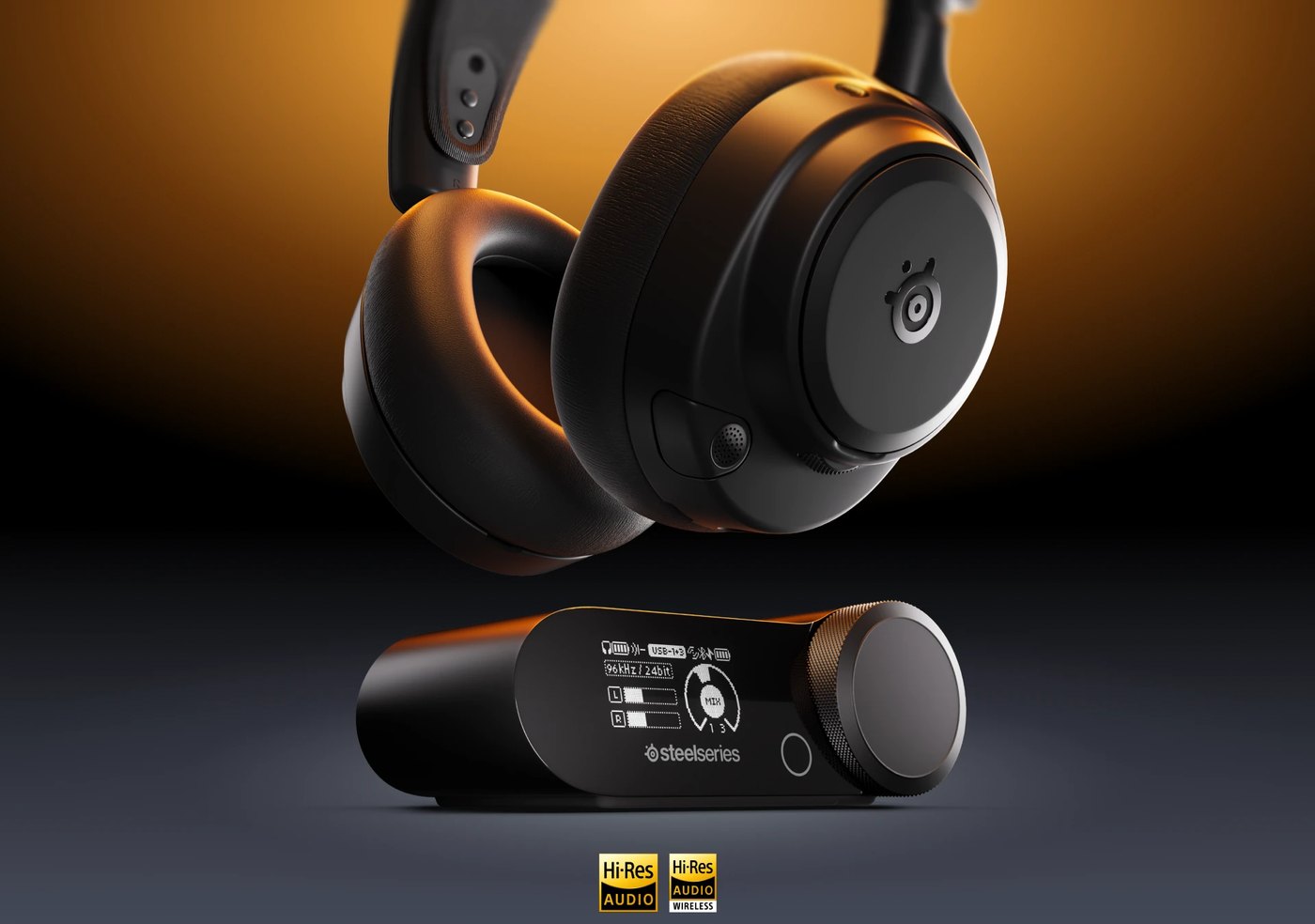 SteelSeries Arctis Nova Pro Omni headset with its base station