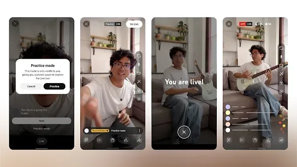 Vertical YouTube live stream on a phone in practice mode