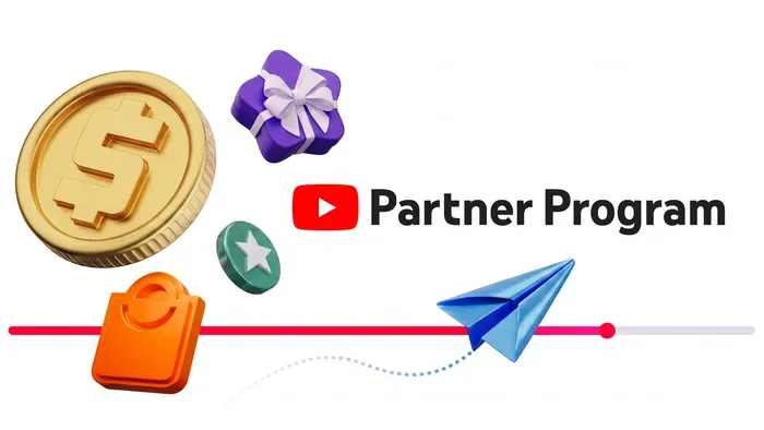 YouTube Partner Program logo with a coin, a gift and a shopping bag