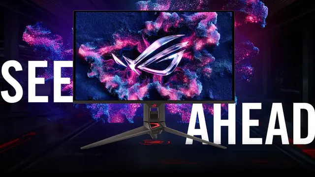 ASUS ROG Swift OLED PG27UCDM monitor on a dark background