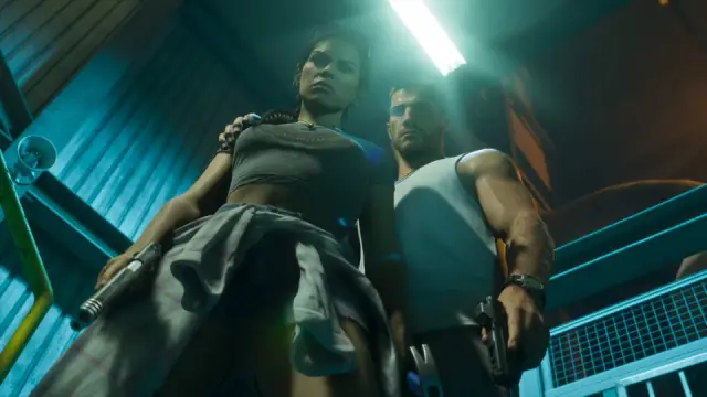Lucia y Jason armados en una escalera metálica en GTA 6