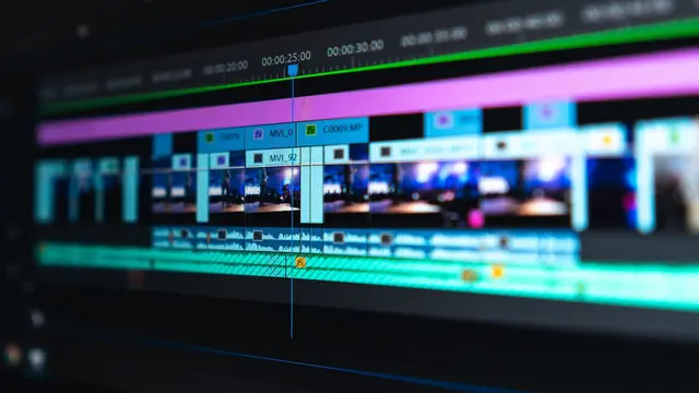 Video editor timeline with clips and audio tracks