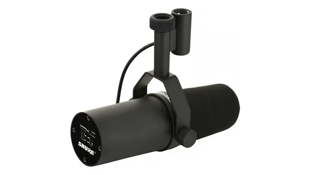 Shure SM7B microphone on its mount