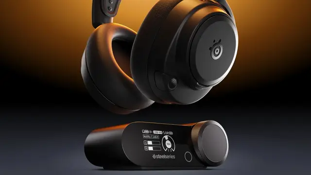 SteelSeries Arctis Nova Pro Omni headset with its base station