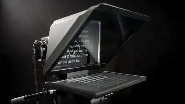 Physical teleprompter prepared for recording